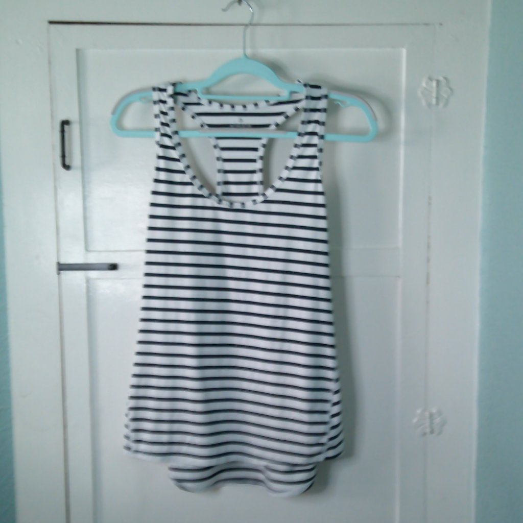 Athleta Racer Back Tank Navy/ White Stripes Size Large